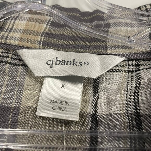 CJ Banks Womens Plaid Button Up Top Long Sleeve Multicolored Size X Studded - Picture 8 of 9